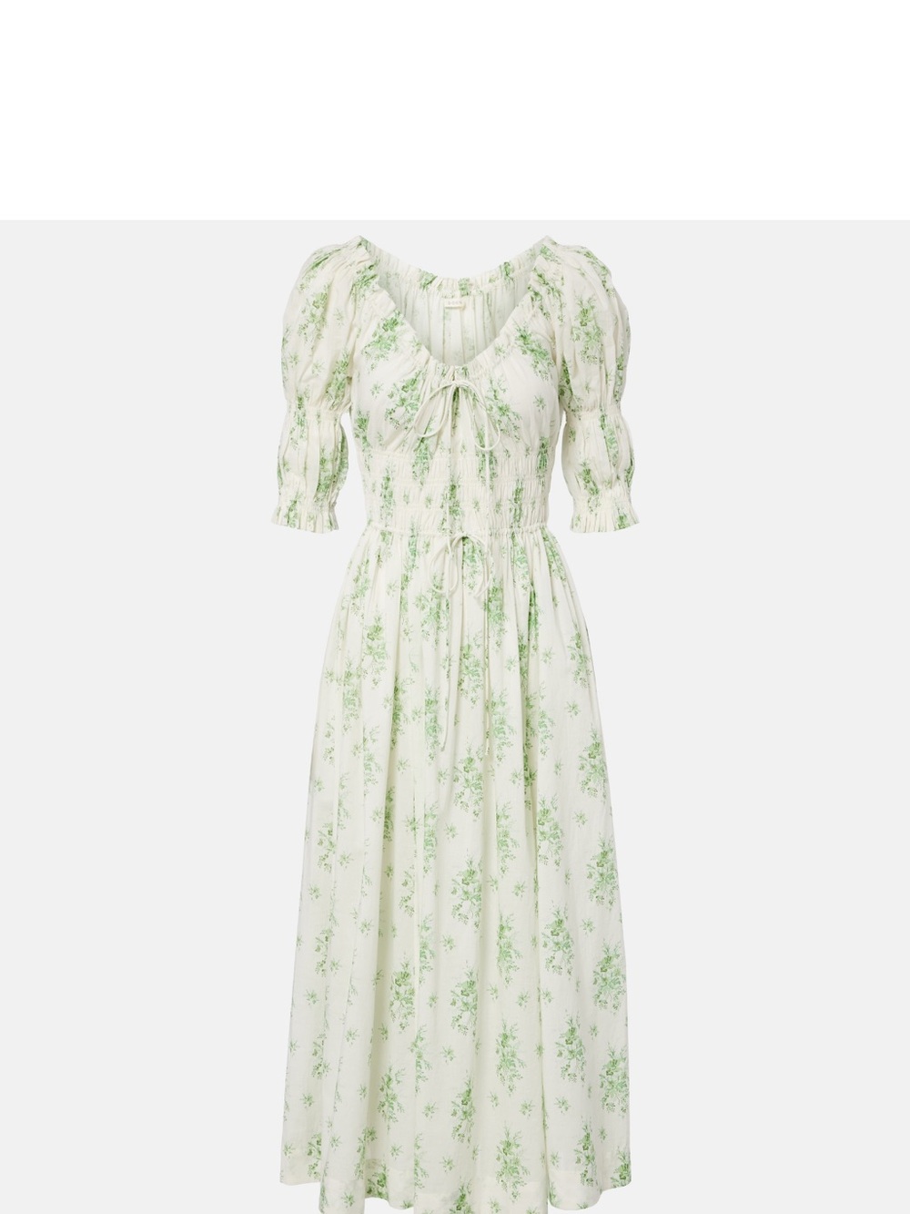 Doen White Maxi Dress with Light Green Floral Print
